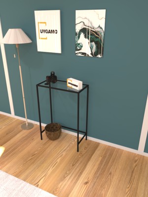 Normadia Şık Siyah Metal Dresuar, Şeffaf Cam Detaylı, 60 cm Kahve Köşesi Konsolu