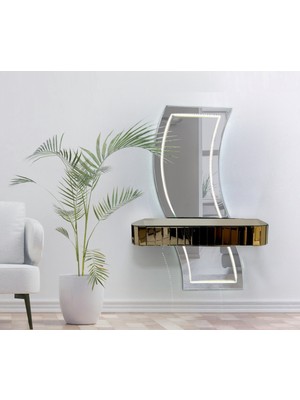 Normadia Modern Aynalı Bronz Dresuar Takımı, Dokunmatik Led, Çekmeceli ve Ayaksız