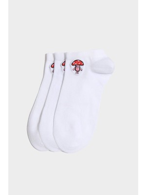 DeFacto Kadın Nakışlı Dikişsiz 3'lü Pamuklu Patik Çorap H1550AXNS