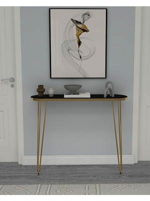 Normadia Şık 80X18CM Gold Dresuar ve Petek Üstü Raf Antre Hol Dekoru