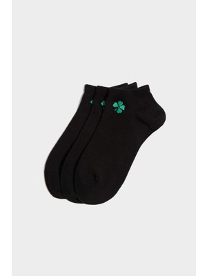 DeFacto Kadın Nakışlı Dikişsiz 3'lü Pamuklu Patik Çorap H1556AXNS