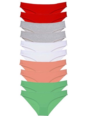 Giyim 10 Adet Süper Eko Set Likralı Kadın Slip Külot Kırmızı Gri Beyaz Pudra Yeşil