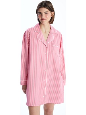 Lc Waikiki Yeni Sezon Gömlek Yaka Çizgili Kadın Gecelik