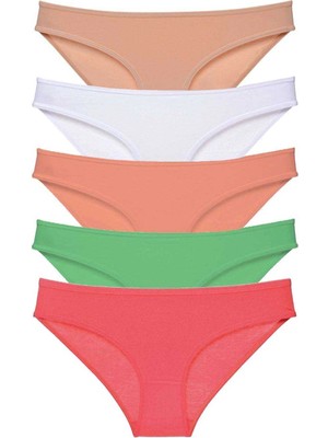 Giyim 5 Adet Süper Eko Set Likralı Kadın Slip Külot Ten Beyaz Pudra Yeşil Fuşya