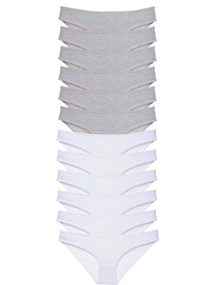 Giyim 12 Adet Süper Eko Set Likralı Kadın Slip Külot Gri Beyaz