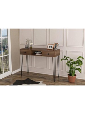 Normadia Şık 2 Çekmeceli Metal Ayaklı Modern Dresuar, Ceviz Renkli Tasarım