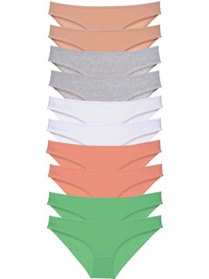 Giyim 10 Adet Süper Eko Set Likralı Kadın Slip Külot Ten Gri Beyaz Pudra Yeşil