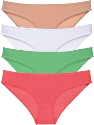 Giyim 4 Adet Süper Eko Set Likralı Kadın Slip Külot Ten Pudra Yeşil Fuşya