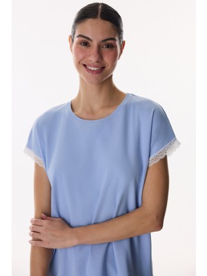 Penti Mavi Chloe Blue Pamuklu Kapri Pijama Takımı