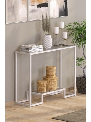 Normadia Modern Siyah Metal Iskeletli Çok Amaçlı Temper Cam Konsol ve Dresuar