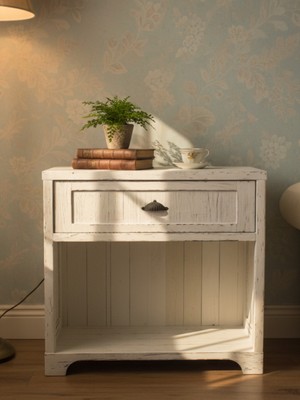 Normadia Şık Masif Eskitme Mini Konsol ve Yan Dolap Seti