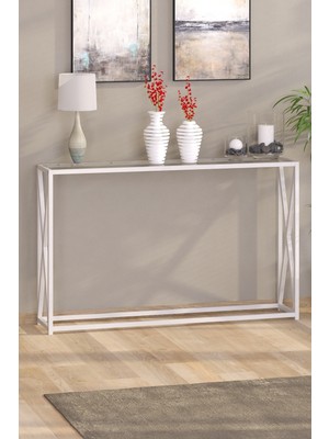 Normadia Modern Beyaz Metal ve Temper Camlı Raflı Konsol, Şık ve Zarif Tasarım