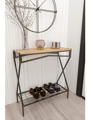 Normadia Şık Metal Ayaklı Çam Ahşap Çok Amaçlı 2 Raflı Dekoratif Düzenleyici