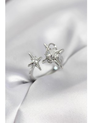 SHC4200 Mey Ithalat® Gümüş Renk Kutup Yıldızı Model Zirkon Taşlı Kadın Yüzük