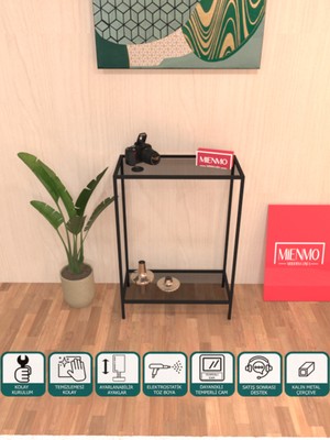 Normadia Ludo Metal Dresuar, Çok Raflı Kahve ve Siyah Füme Cam Detaylı Konsol