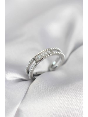 SHC4200 Mey Ithalat® Baget Zirkon Taşlı Gümüş Renk Incili Kadın Yüzük