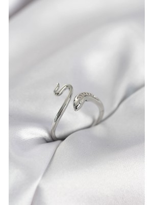 SHC4200 Mey Ithalat® Gümüş Renk Yılan Model Zirkon Taşlı Kadın Yüzük