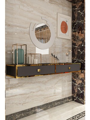 Normadia Modern 120 cm Duvara Monte Dresuar, Şık Antrasit ve Altın Detaylı Tasarım