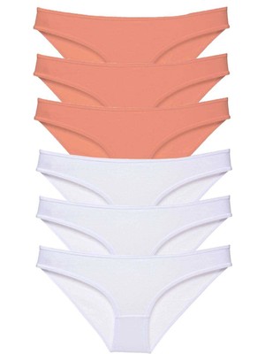 Giyim 6 Adet Eko Set Likralı Kadın Slip Külot Pudra Beyaz