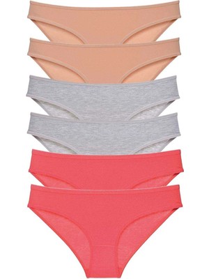 Giyim 6 Adet Süper Eko Set Likralı Kadın Slip Külot Ten Gri Fuşya