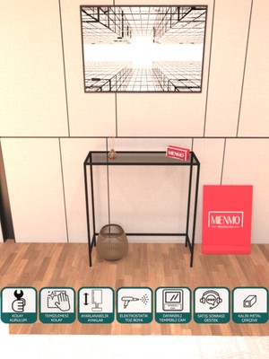 Normadia Şık Siyah Füme Camlı Metal Dresuar, Kahve Köşesi ve Konsol, 80 cm