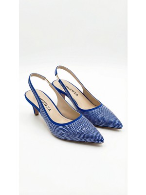 Emienza Fantazı Taş Süslemeli Tekstil Kumaş Pino Topuklu Ayakkabı