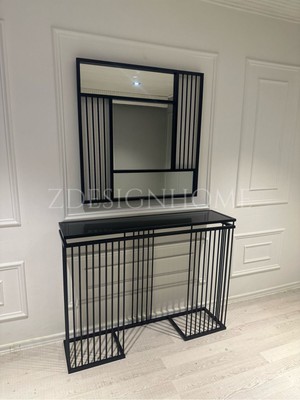 Normadia Modern 90X30X120 cm Siyah Cam Dresuar ve Ayna Takımı