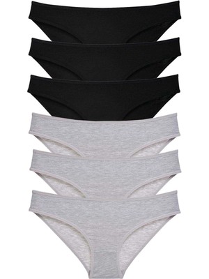 Giyim 6 Adet Süper Eko Set Likralı Kadın Slip Külot Siyah Gri