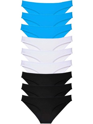 Giyim 9 Adet Süper Eko Set Likralı Kadın Slip Külot Siyah Beyaz Mavi