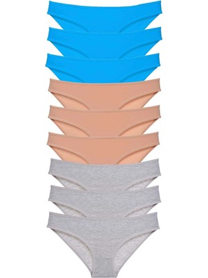 Giyim 9 Adet Süper Eko Set Likralı Kadın Slip Külot Ten Gri Mavi