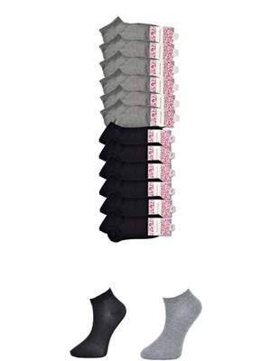 Giyim Siyah ve Gri Kadın Bilek Çorap 12 Çift