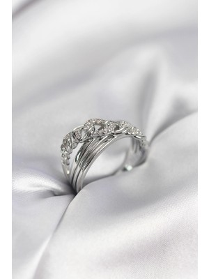 SHC4200 Mey Ithalat® Gümüş Renk Zirkon Taşlı Zincir Model Kadın Yüzük