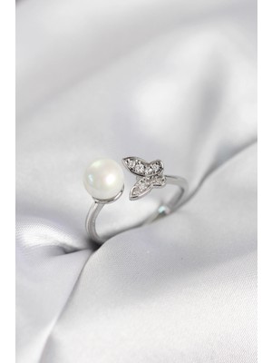 SHC4200 Mey Ithalat® Incili Model Gümüş Renk Zirkon Taşlı Kadın Yüzük