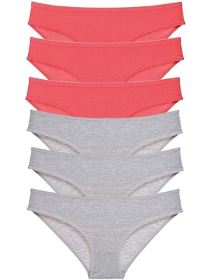 Giyim 6 Adet Süper Eko Set Likralı Kadın Slip Külot Fuşya Gri