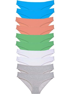 Giyim 10 Adet Süper Eko Set Likralı Kadın Slip Gri Beyaz Pudra Yeşil Mavi