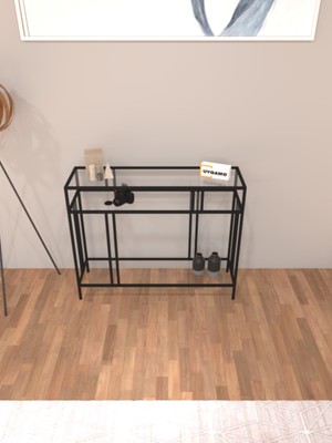 Normadia Modern Kahverengi Dresuar, Çok Raflı Konsol, Şeffaf Camlı, 100 cm