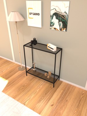 Normadia Modern Siyah Füme Camlı Çok Raflı Metal Dresuar, 80 Cm, Şık ve Fonksiyonel