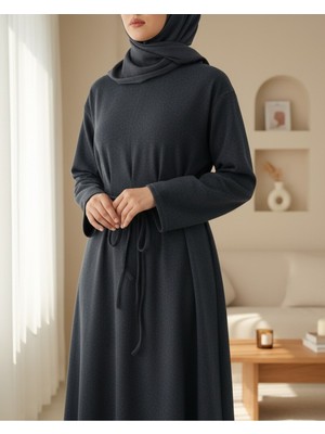 Modamorfo Beli Drapeli Çift Bağcıklı  Selanik Uzun Elbise -Antrasit