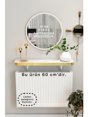 Normadia Beyaz Gold Petek Üstü Uçan Raf ve Dresuar, Duvar Montajsız, Kalın Kenar 60 cm