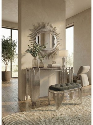 Normadia Ultra Lak Gümüş Kaplama Antrasit Puf ve Ayna Takımı 120CM