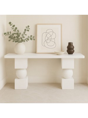 Normadia Modern Masif Ahşap Dekoratif Dresuar, Şık ve Zarif Beyaz Konsol Masa