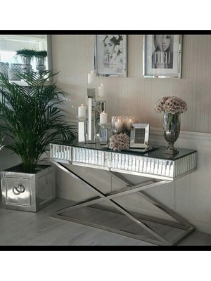 Normadia Şık Gümüş Aynalı Dekoratif Dresuar 40X100CM, Yükseklik 80CM