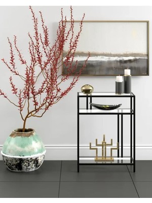 Normadia Modern Siyah Metal ve Cam Raflı Şık Dresuar Konsol