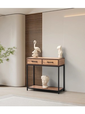 Normadia Modern Ahşap 2 Çekmeceli ve Raflı Metal Gövdeli Dresuar