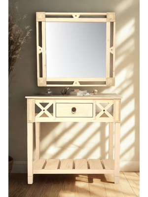 Normadia Modern Beyaz Ahşap Dresuar ve Aynalı Hol Sehpası Seti