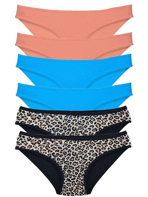 Giyim 6 Adet Likralı Kadın Slip Külot Leopar Pudra Mavi