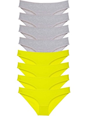 Giyim 8 Adet Süper Eko Set Likralı Kadın Slip Külot Sarı Gri