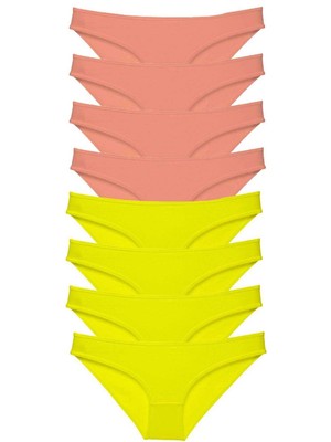 Giyim 8 Adet Süper Eko Set Likralı Kadın Slip Külot Sarı Pudra