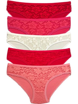 Giyim 5 Adet Önü Dantelli Transparan Kadın Slip Külot S98