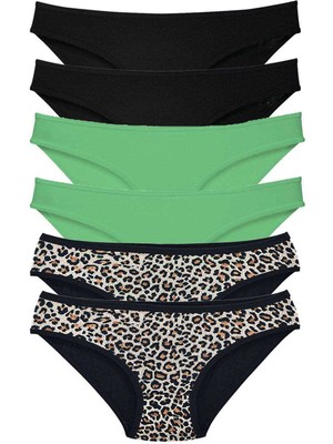 Giyim 6 Adet Likralı Kadın Slip Külot Leopar Siyah Yeşil